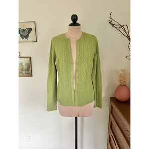 Vintage Talbots Green Cashmere Cable Knit Cardigan
